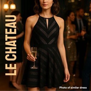 Le Chateau Little Black Dress Sz M Cutout Short Fit & Flare Halter Cocktail EUC